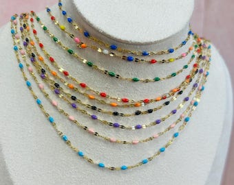 Minimalist necklace - enamel chain colored beads - gold or silver - colored balls - gold plated - women's girl's necklace - women's gift