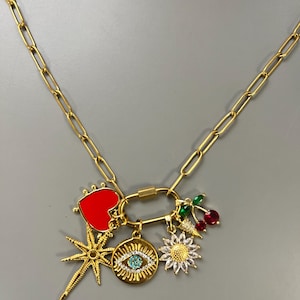 Collar de dijes personalizado con eslabones grandes - Collar de dijes grandes - Collar con inicial personalizado - Dijes de su elección - Regalo personalizado
