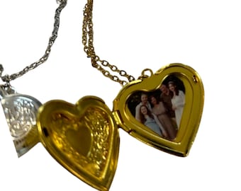 Collier chaîne fine- personnalisé avec photo-pendentif cœur à relief- or ou argent en acier inoxydable -longueur 40 cm + 5 cm-grigri chance