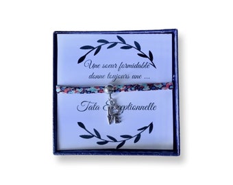 Bracelet fil liberty tata réglable - breloque pied étoile aile cœur love au choix -argent-coffret cadeau- devenir tata - cadeau sœur