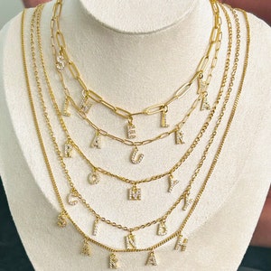 Collar para personalizar en cadena fina o eslabones de oro o plata - collar de letras de pedrería - inicial - palabra - acero inoxidable -