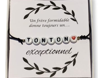 Bracelet fil fin cordon tonton coeur- devenir oncle - annonce grossesse famille -cadeau Noël-33 couleurs de fil possible- couleur noir