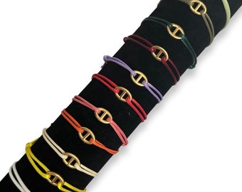 Bracciale in filo di corda a maglie blu scuro - misura regolabile - oro oro - acciaio inossidabile - 23 colori di filo possibili - Bambino, bambino, donna, uomo -