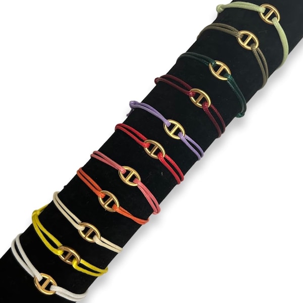 Bracelet fil cordon maille marine - taille réglable - or doré  - acier inoxydable - 23 couleurs de fil possible - Bebe enfant femme homme-