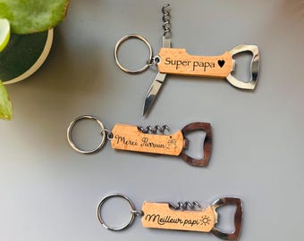 Personalized wooden lemonade key ring - bottle opener knife corkscrew - Father's Day - bachelorette party wedding gift