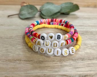 Personalized heishi bead bracelet with name of your choice - Christmas gift - for girls, boys, and women - elastic - water resistant - gold or black beads