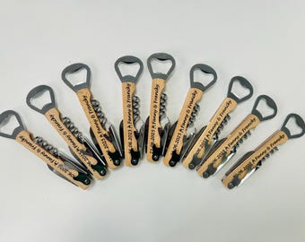 personalized wooden lemonade maker - bottle opener knife corkscrew - Father's Day - bachelorette party wedding gift