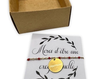 Bracelet médaillon gravure marraine - idée cadeau  Noël famille - bracelet chaine émail or 10 couleurs au choix - chainé fine réglable