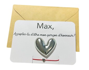 Carte annonce mariage personnalisé-demande veux tu être mon garçon d’honneur-broche personnalisé et bracelet pendentif cœur-promue témoin