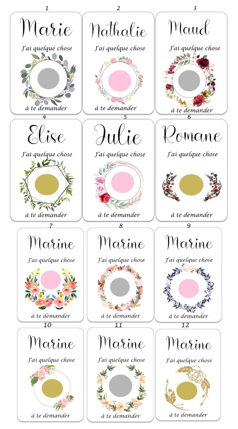 Carte à gratter-demande témoin-garçon d’honneur,demoiselles d’honneur,carte personnalisable, annonce mariage, pastille or argent ou or rose image 1