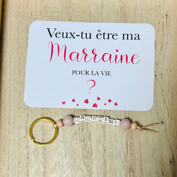 Carte annonce grossesse demande veux tu être ma marraine - avec porte clef personnalisé couleur au choix -promue marraine-avec enveloppe