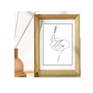 Linie personalisiertes Babyplakat - Fötuszeichnung - Vorname, Geburtsdatum, Gewicht - Junge und Mädchen - personalisiertes Geburtsplakat - minimalistisch