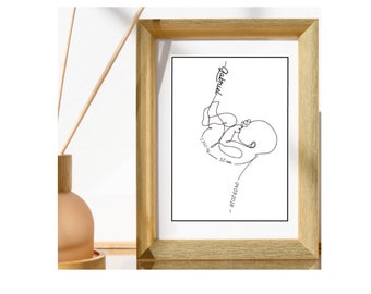 Affiche bébé personnalisé ligne-dessin fœtus -prénom date poids de naissance-garçon et fille-affiche naissance personnalisé -minimaliste