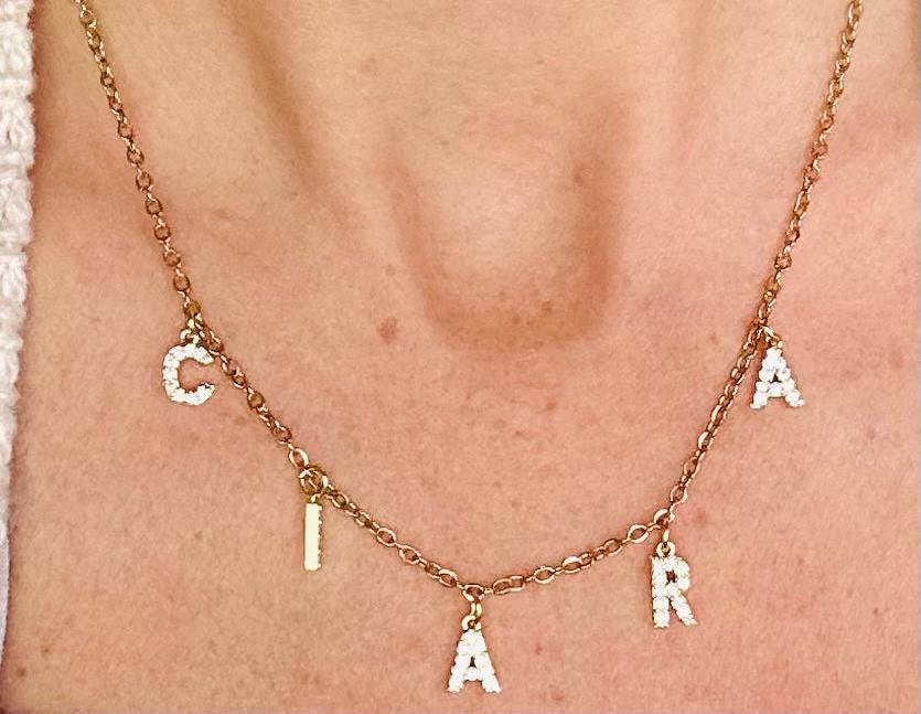 Initial Letter Necklace Rhinestone Zircon Gold or Silver First