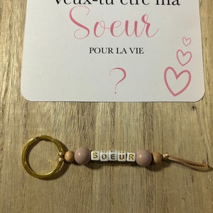 Pregnancy announcement card asks will you be my sister - with personalized key ring color of your choice - promoted big sister - with envelope