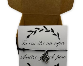 Bracelet fil fin cordon breloque pied- devenir arrière grand père - annonce grossesse famille -cadeau Noël-33 couleurs de fil possible