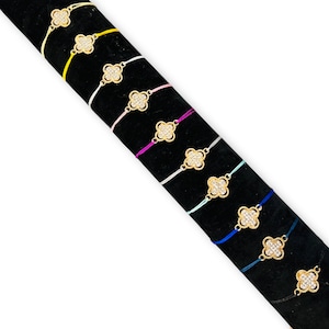 Pulseira de fio de trevo de strass - tamanho ajustável - ouro - 33 cores de fio possíveis - amuleto da sorte - presente para mulheres e meninas - ajustável