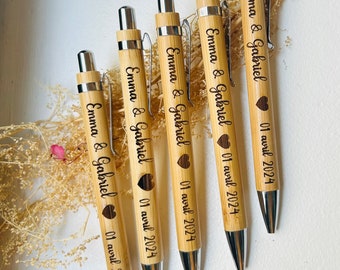 Penna a sfera in bambù personalizzata, regalo per feste di nozze, testimoni di nozze, regalo personalizzato, regalo EVJF, regalo di anniversario, matita personalizzata