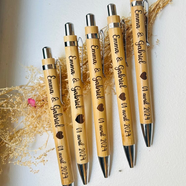 Penna a sfera in bambù personalizzata, regalo per feste di nozze, testimoni di nozze, regalo personalizzato, regalo EVJF, regalo di anniversario, matita personalizzata