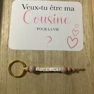 Carte annonce grossesse demande veux tu être ma cousine - avec porte clef personnalisé couleur au choix -promue cousine -avec enveloppe