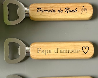 Personalized wooden bottle opener - Father's Day gift - colleague - original idea for lovers - birthday EVG EVJF - corporate gift -