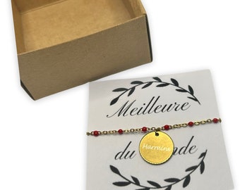 Bracelet médaillon gravure marraine - idée cadeau noël famille - bracelet chaine émail or 10 couleurs au choix - chainé fine réglable