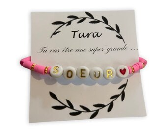 Heishi pearl bracelet first name of your choice announces big sister - promoted to big sister - become big sister - 19 colors of your choice - gift box