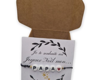 Bracelet fil fin cordon papa cœur rouge-cadeau Noël-33 couleurs de fil possible-coffret cadeau-je te souhaite un joyeux noël mon papa