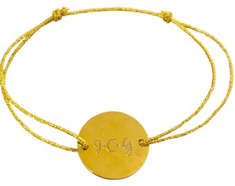 Bracelet fil cordon pendentif médaillon gravure  - cadeau nouveau né garçon fille- naissance - or rose, or ou argent- date prénom