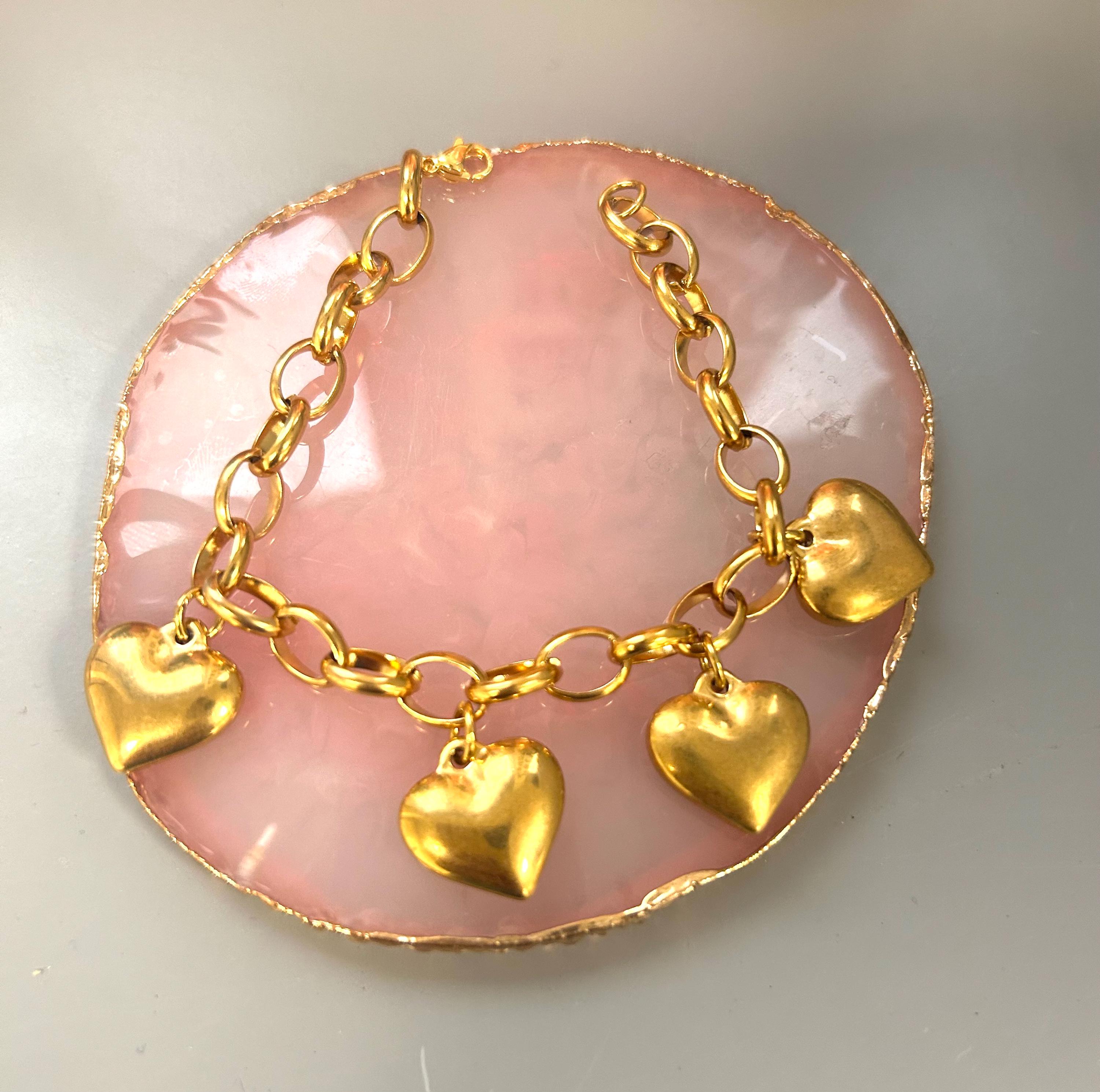 10 Breloques Cœur Doré émaillé Pour Bijoux - En Acier Inoxydable, Environ 28x18 Mm - Loisirs Créatifs