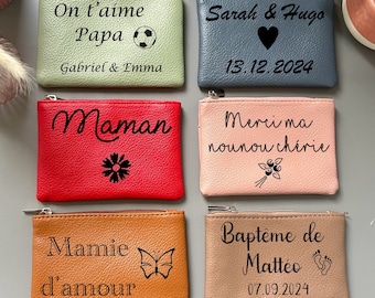 Porte monnaie en cuir personnalisé-cadeau invité mariage temoin fêtes-cadeau personnalisé- evjf- anniversaire-atsem maîtresse-  marraine