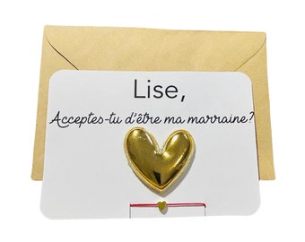 Carte annonce grossesse personnalisé-demande veux tu être ma marraine-broche cœur personnalisé et bracelet pendentif cœur-devenir marraine