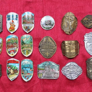 Vintage Set of 21 European hiking badges - stocknägel - Bavaria, Germany, Austria, Switzerland, Italy...