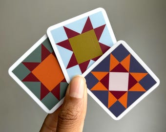Mini Sawtooth Star Quilt Block Vinyl Sticker: Cozy Patchwork Decal