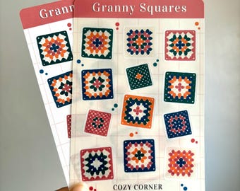 Granny Square Sticker Sheet: Cozy Crochet Planner Journal Stickers