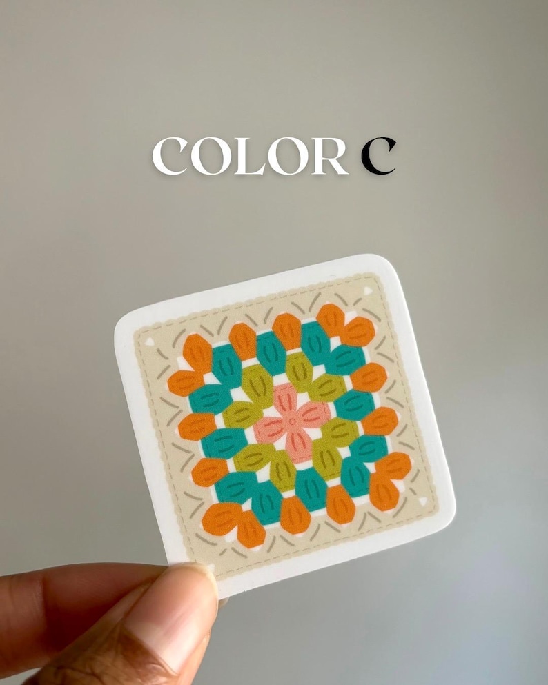 Mini Granny Square Crochet Sticker: Cozy Vinyl Decal Color C