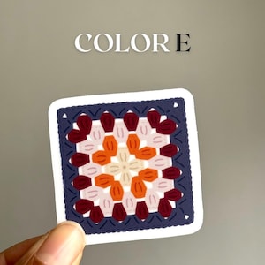 Mini Granny Square Crochet Sticker: Cozy Vinyl Decal Color E