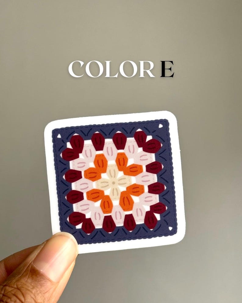 Mini Granny Square Crochet Sticker: Cozy Vinyl Decal Color E