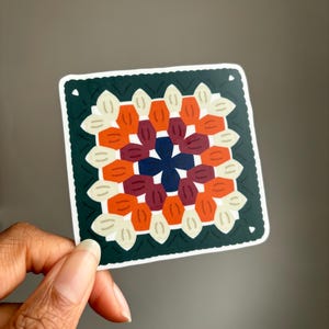 Granny Square Vinyl Sticker: Cozy Sticker, Laptop Decal, Knitting Crochet Gift