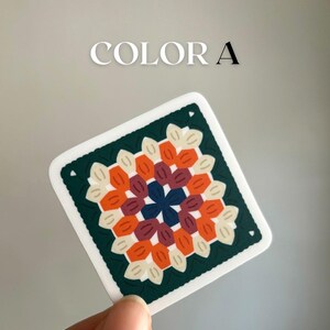 Mini Granny Square Crochet Sticker: Cozy Vinyl Decal Color A