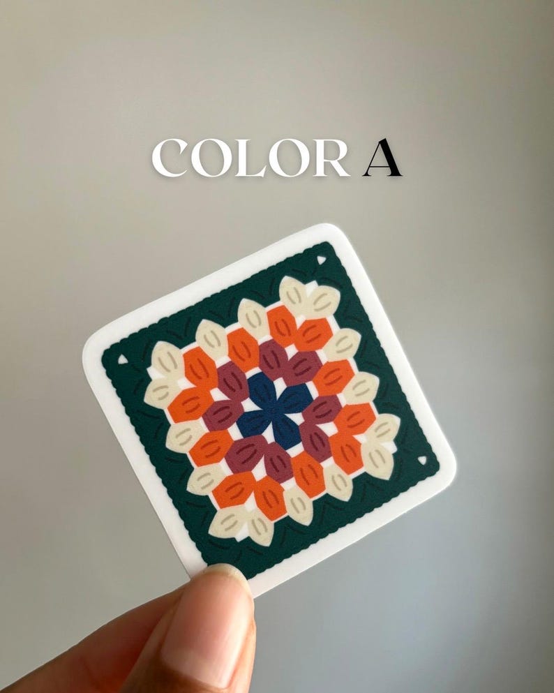 Mini Granny Square Crochet Sticker: Cozy Vinyl Decal Color A
