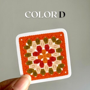 Mini Granny Square Crochet Sticker: Cozy Vinyl Decal Color D