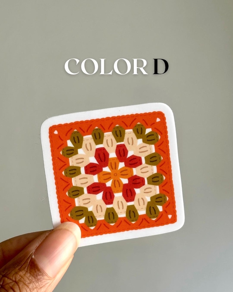 Mini Granny Square Crochet Sticker: Cozy Vinyl Decal Color D