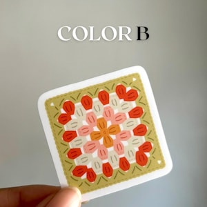Mini Granny Square Crochet Sticker: Cozy Vinyl Decal Color B