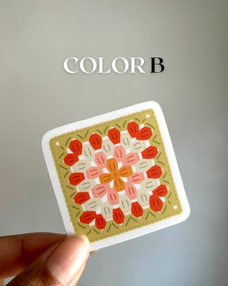 Mini Granny Square Crochet Sticker: Cozy Vinyl Decal Color B