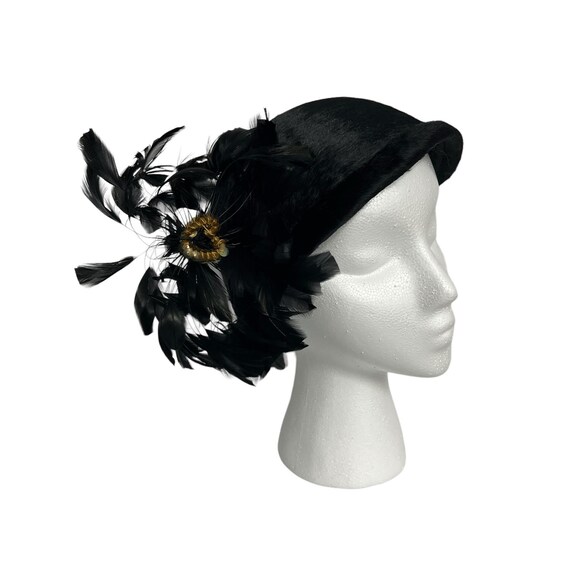 Ladies Vintage Feathered Fascinator Hat Black Spiral Flower Derby Hat Fascinator Headband - Black  main image 4