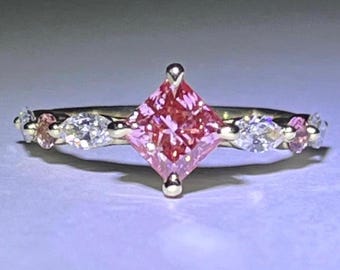 Handmade Lab Pink Diamond Ring: Gold Band with Pink Sapphires