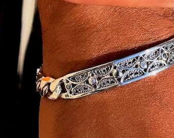 Men’s Sterling Silver Filigree Bracelet Modern Everyday Elegance