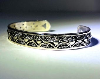Men’s Sterling Silver Filigree Cuff Bracelet Handmade Statement