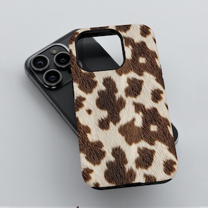 Cow Print Phone Case, 3D Tough Cover for iPhone 12 13/14/15/16 (Pro/Pro Max), Galaxy S24/S25, Pixel 9/8/7, Western Aesthetic Cowhide Design